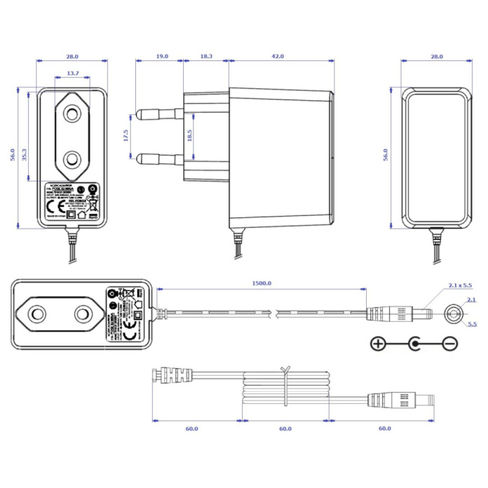 Rysunek techniczny zasilacza POSB09100A (-)